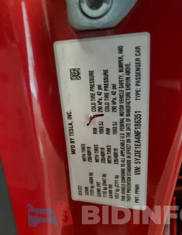 5YJ3E1EA4NF186351 Photo# 13