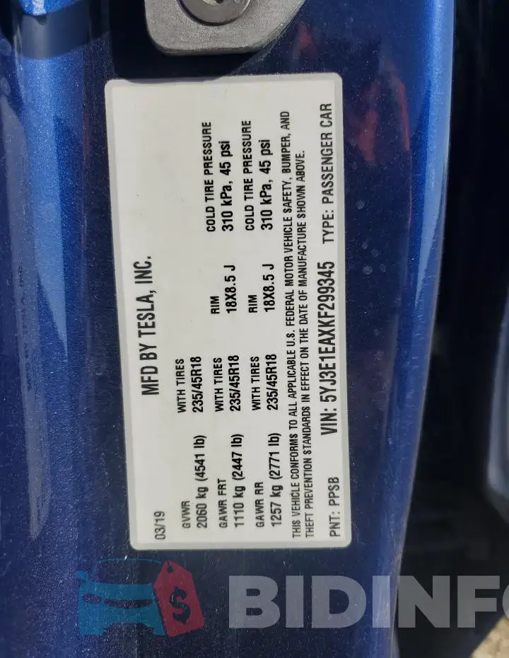 5YJ3E1EAXKF299345 Photo# 12