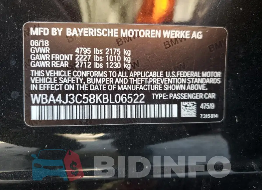 WBA4J3C58KBL06522 Photo# 12