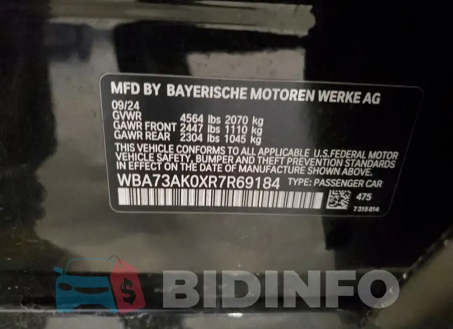 WBA73AK0XR7R69184 Photo# 12