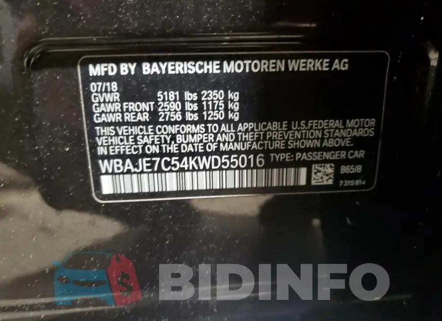 WBAJE7C54KWD55016 Photo# 12