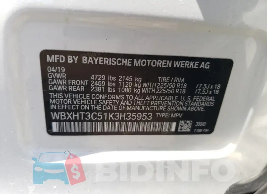 WBXHT3C51K3H35953 Photo# 13