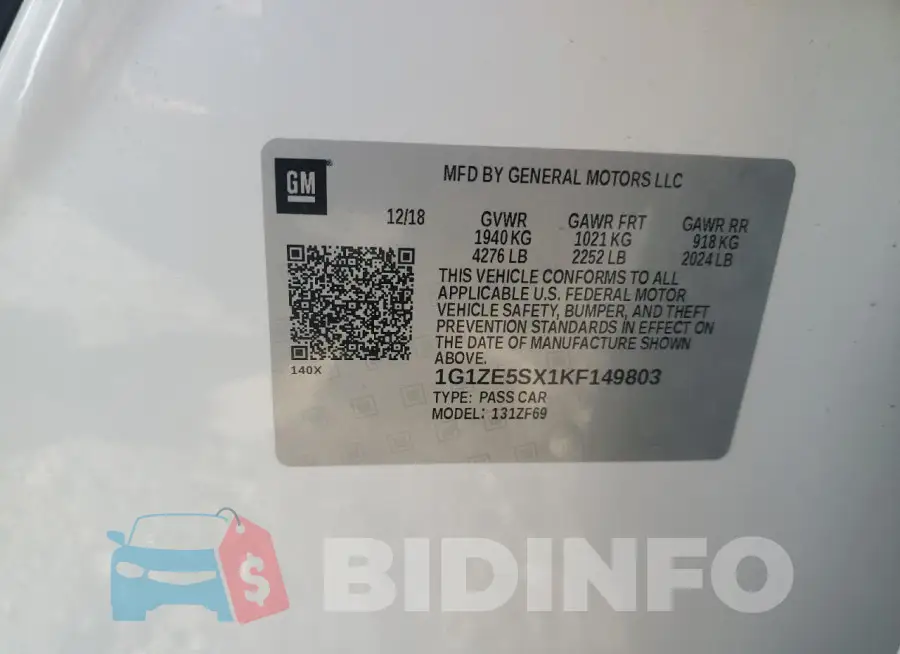 1G1ZE5SX1KF149803 Photo# 12