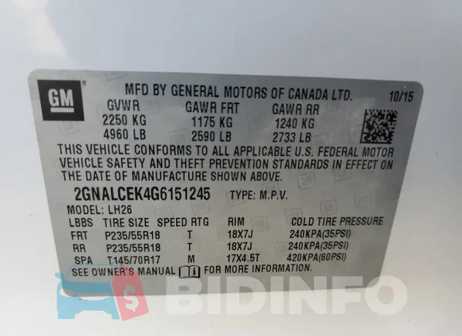 2GNALCEK4G6151245 Photo# 13