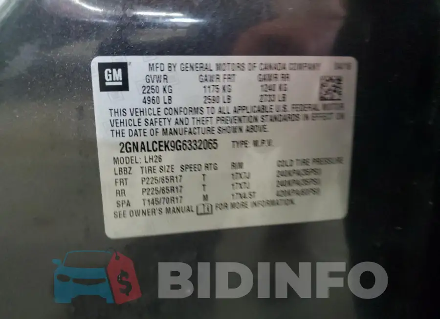 2GNALCEK9G6332065 Photo# 13