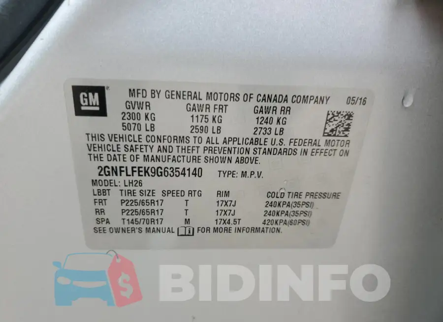 2GNFLFEK9G6354140 Photo# 13