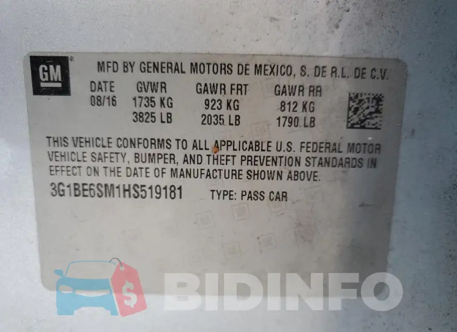 3G1BE6SM1HS519181 Photo# 12