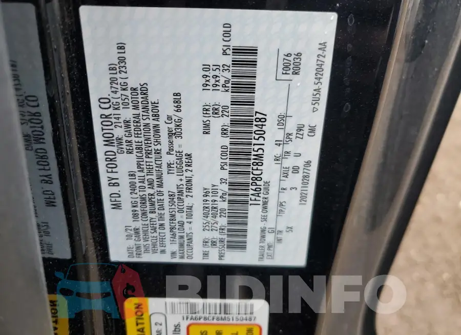1FA6P8CF8M5150487 Photo# 12