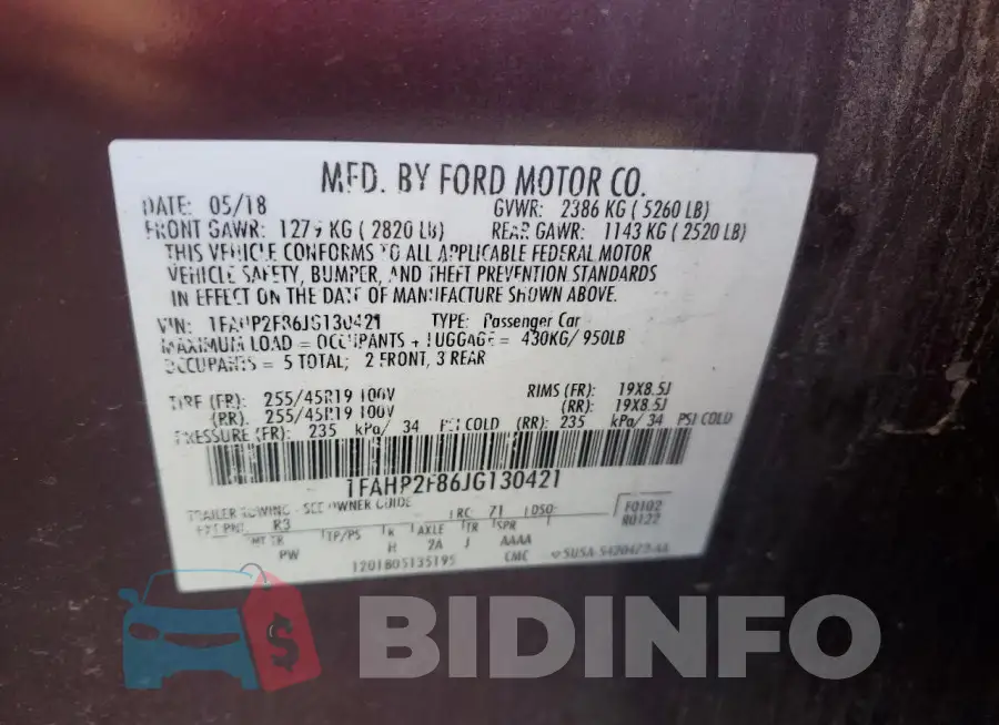 1FAHP2F86JG130421 Photo# 12