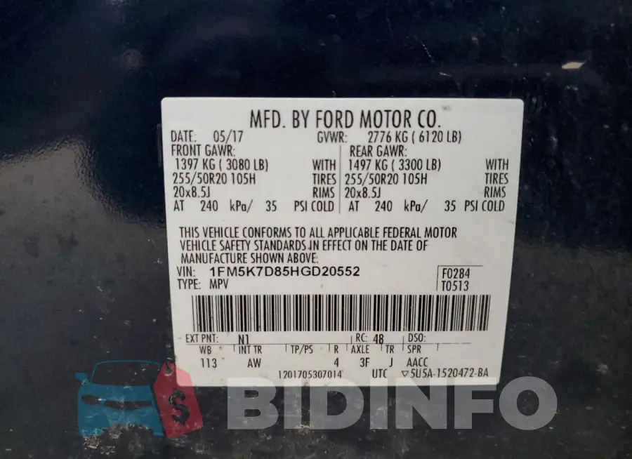 1FM5K7D85HGD20552 Photo# 13