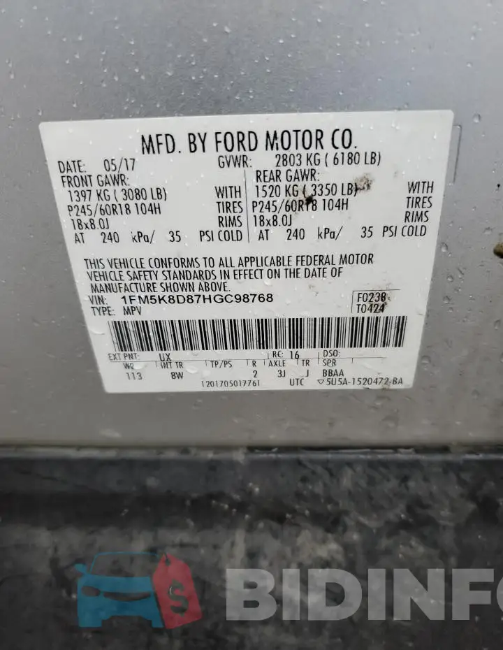 1FM5K8D87HGC98768 Photo# 13