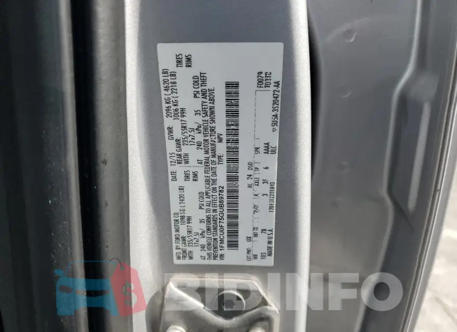 1FMCU0F75GUB89782 Photo# 14