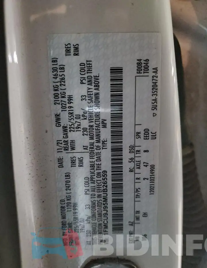 1FMCU9J95MUB26559 Photo# 13