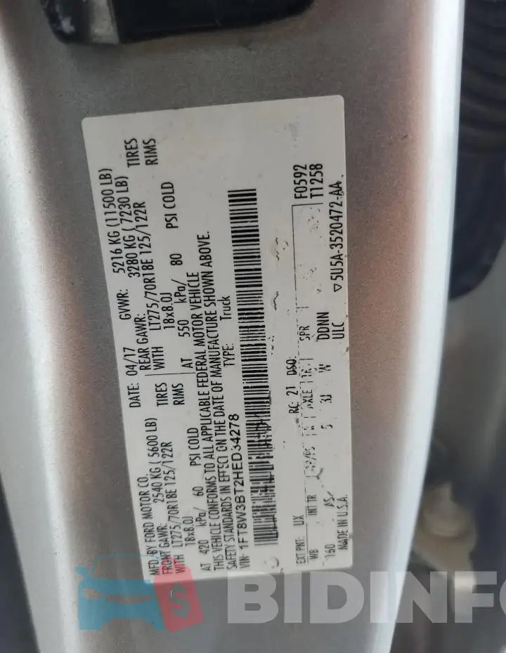 1FT8W3BT2HED34278 Photo# 12