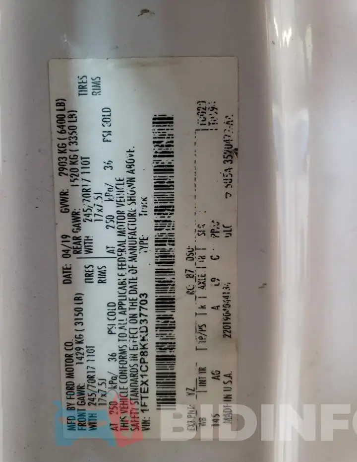 1FTEX1CP8KKD37703 Photo# 12