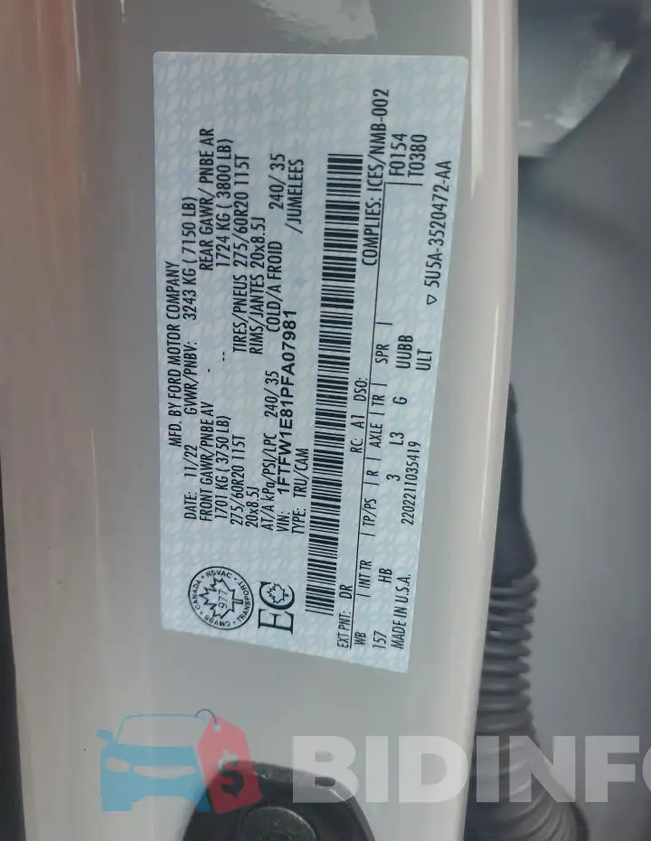 1FTFW1E81PFA07981 Photo# 13