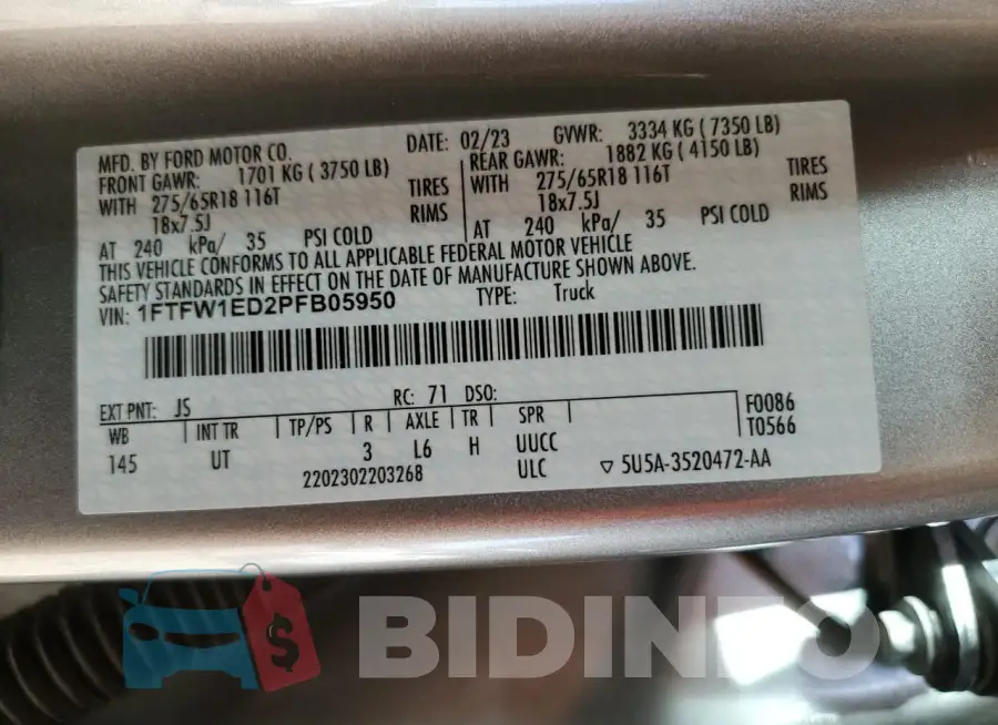 1FTFW1ED2PFB05950 Photo# 12