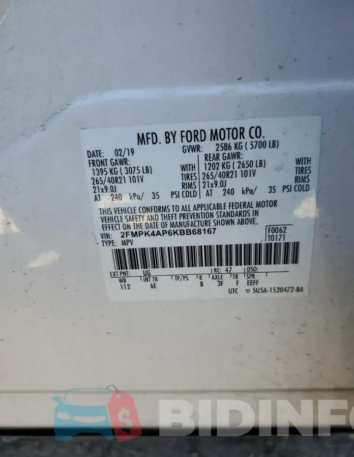 2FMPK4AP6KBB68167 Photo# 12