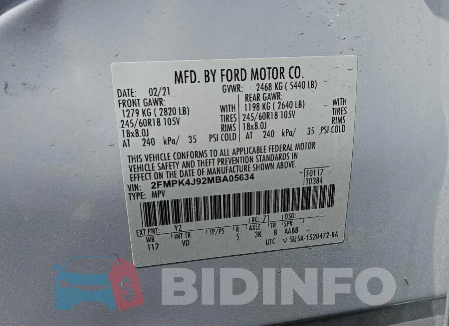 2FMPK4J92MBA05634 Photo# 12