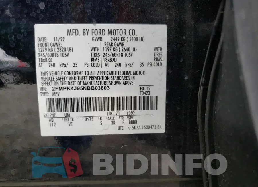 2FMPK4J95NBB03803 Photo# 13