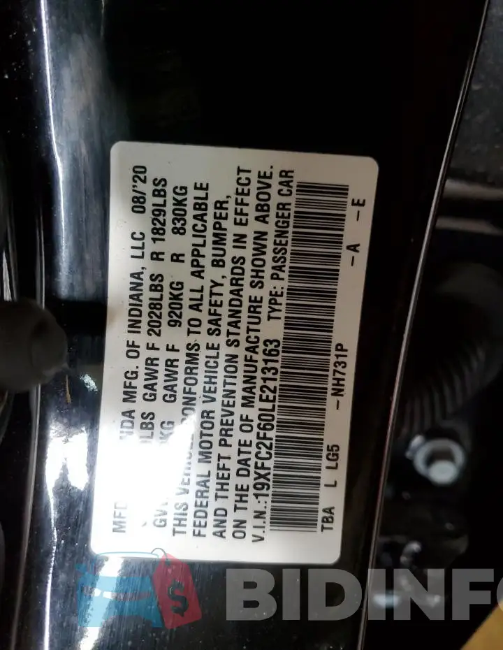 19XFC2F60LE213163 Photo# 13