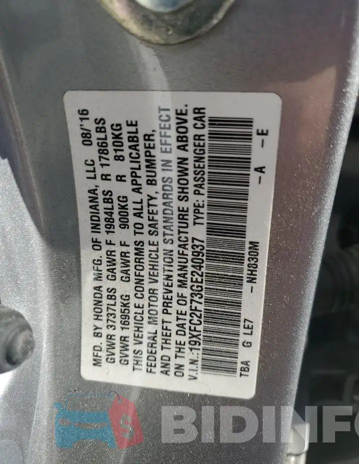 19XFC2F73GE240937 Photo# 12