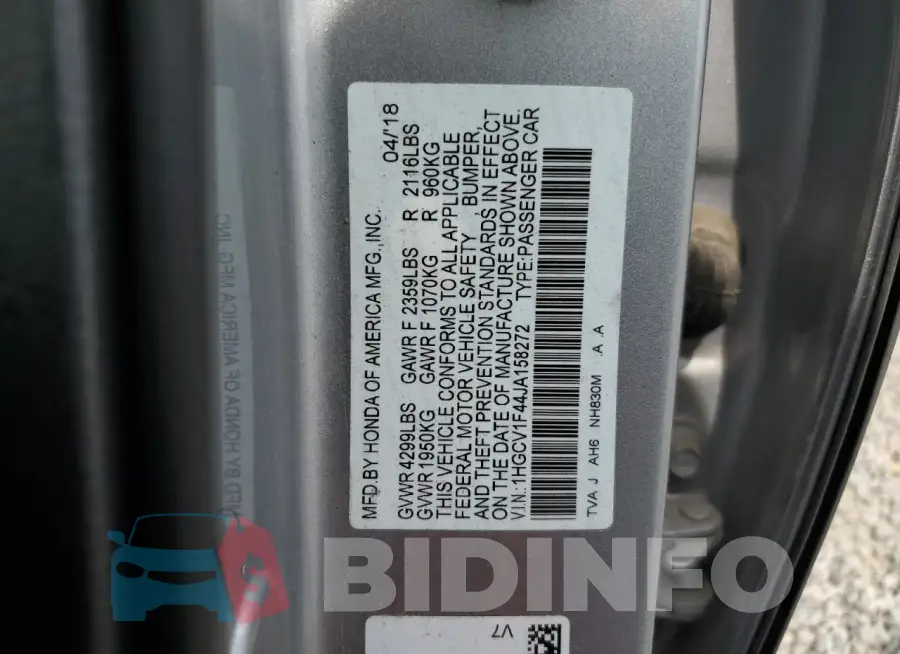 1HGCV1F44JA158272 Photo# 13