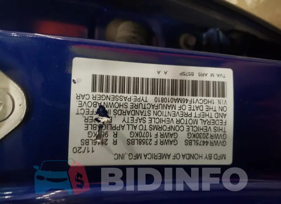 1HGCV1F46MA010810 Photo# 13