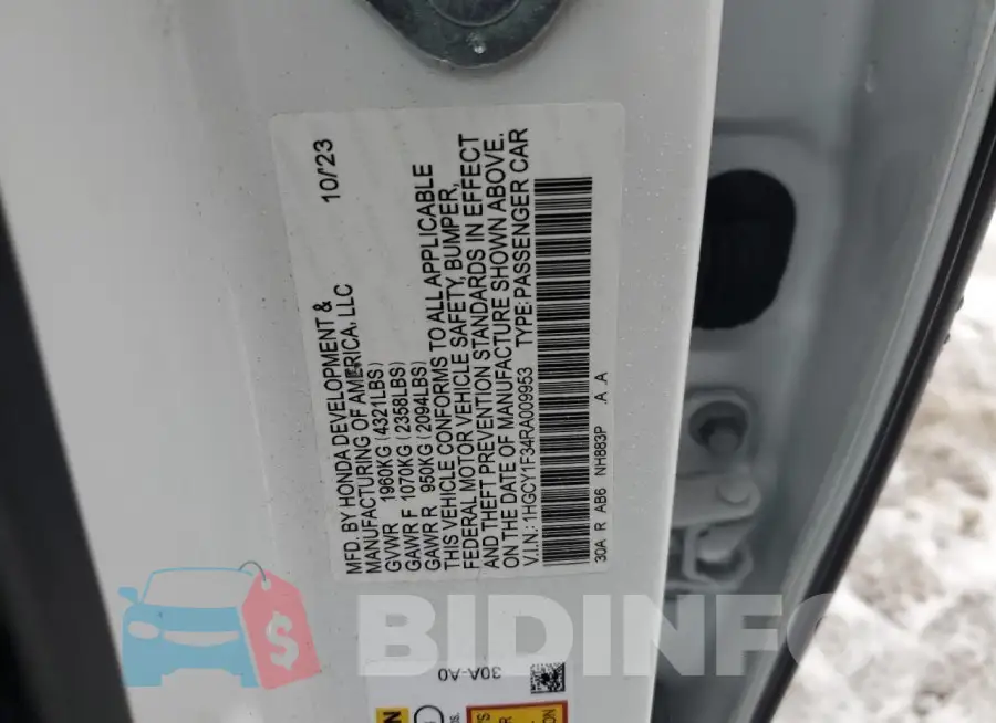 1HGCY1F34RA009953 Photo# 12