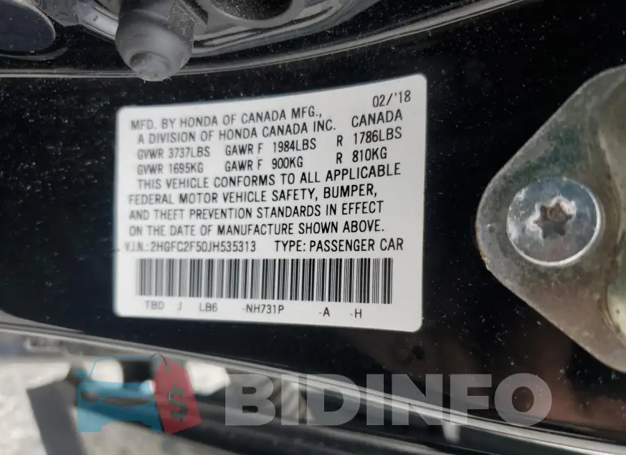 2HGFC2F50JH535313 Photo# 13