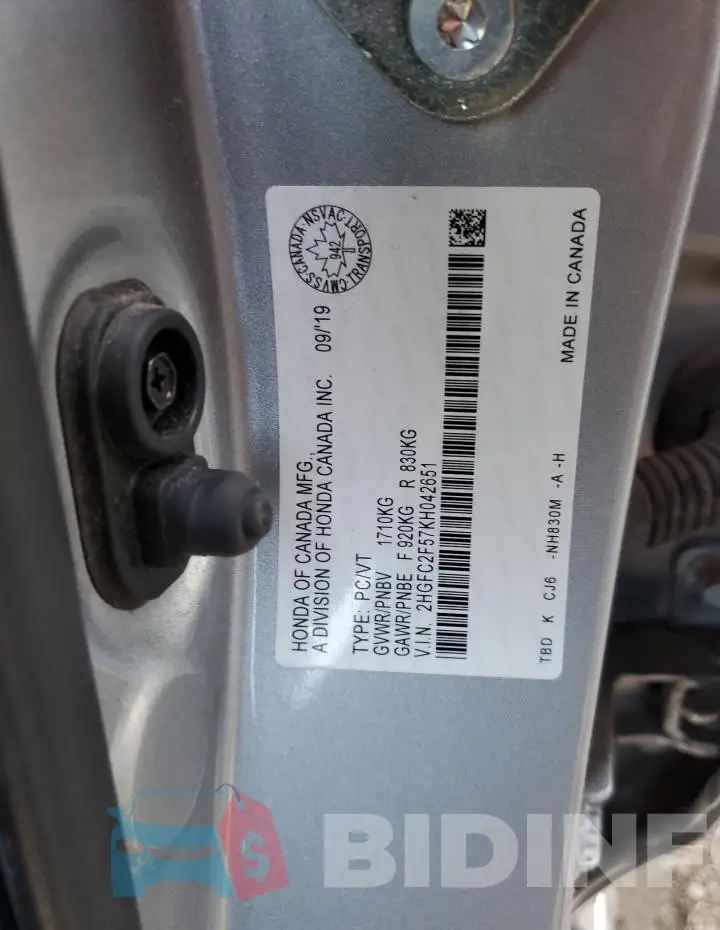 2HGFC2F57KH042651 Photo# 12