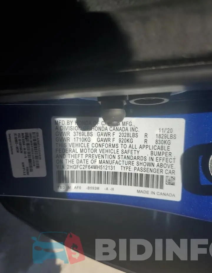2HGFC2F64MH512131 Photo# 12