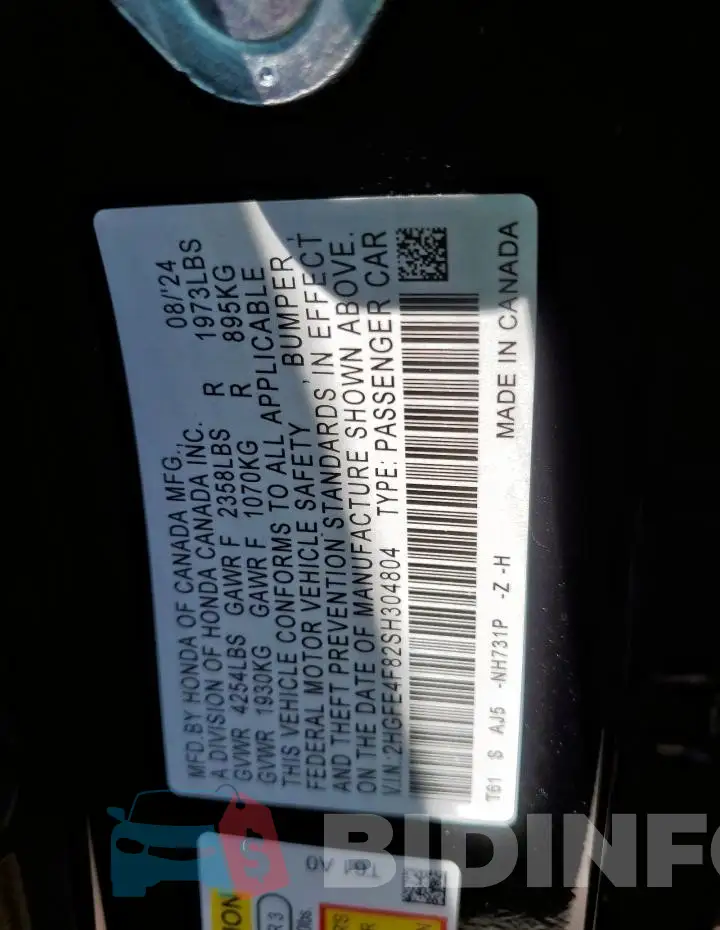 2HGFE4F82SH304804 Photo# 13