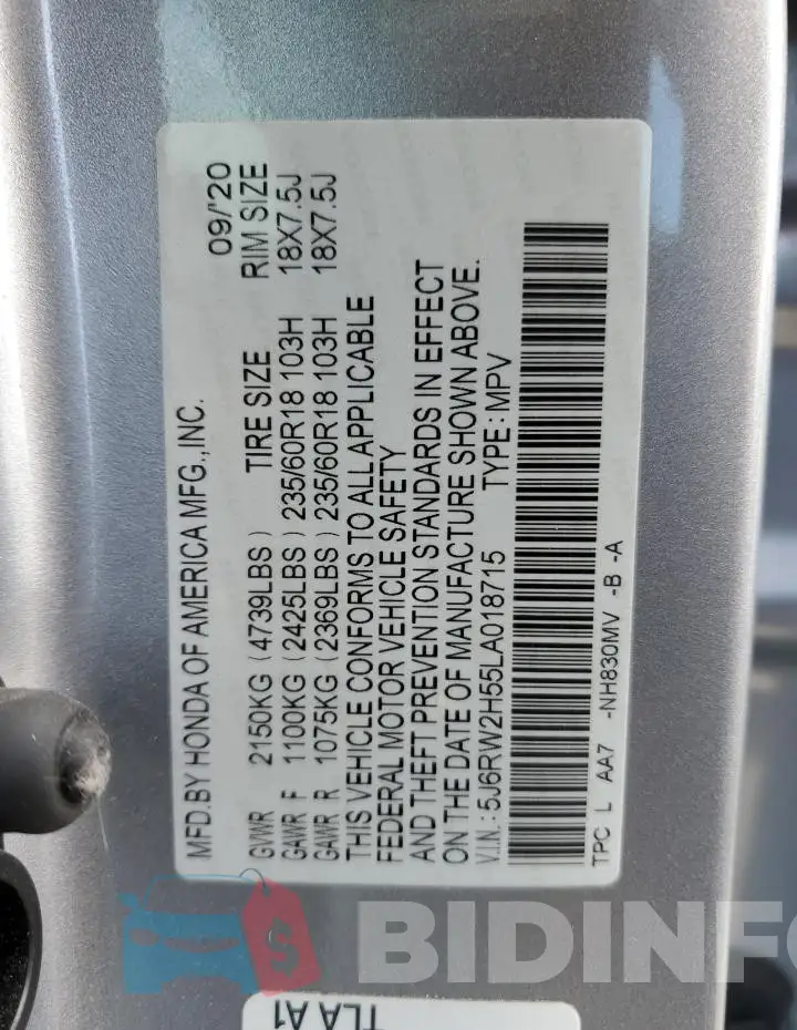 5J6RW2H55LA018715 Photo# 13