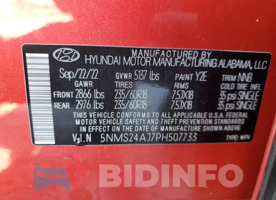 5NMS24AJ7PH507733 Photo# 14