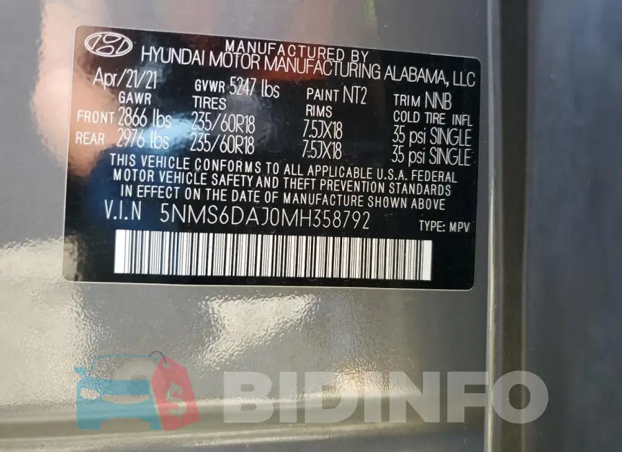 5NMS6DAJ0MH358792 Photo# 13