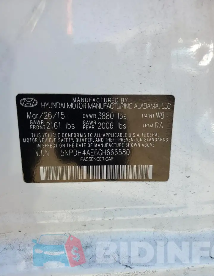 5NPDH4AE6GH666580 Photo# 12