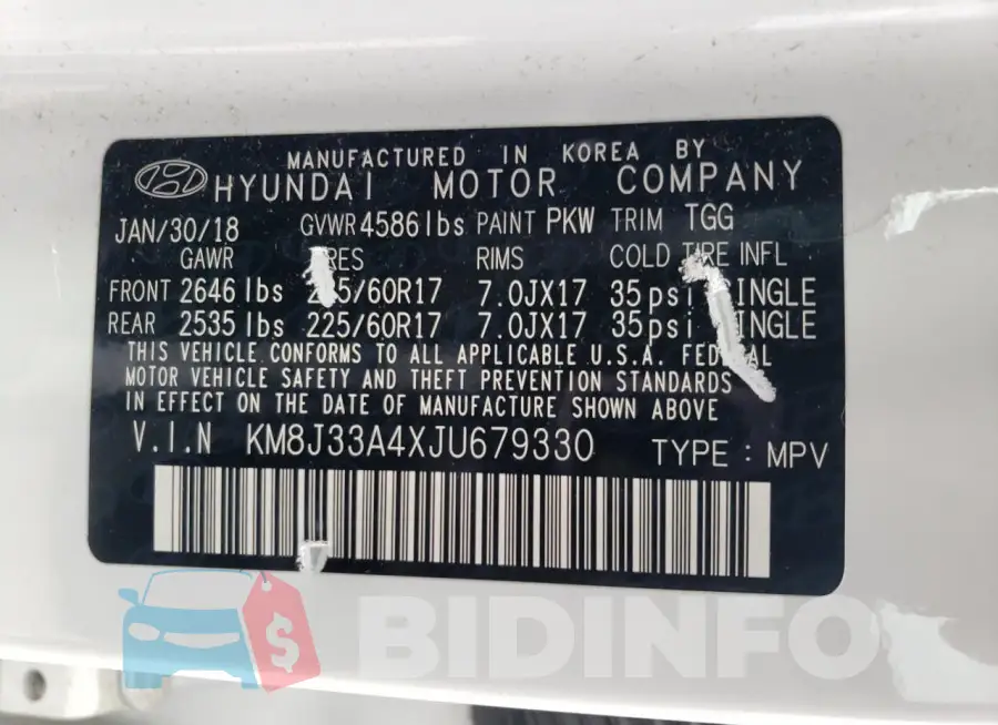 KM8J33A4XJU679330 Photo# 12