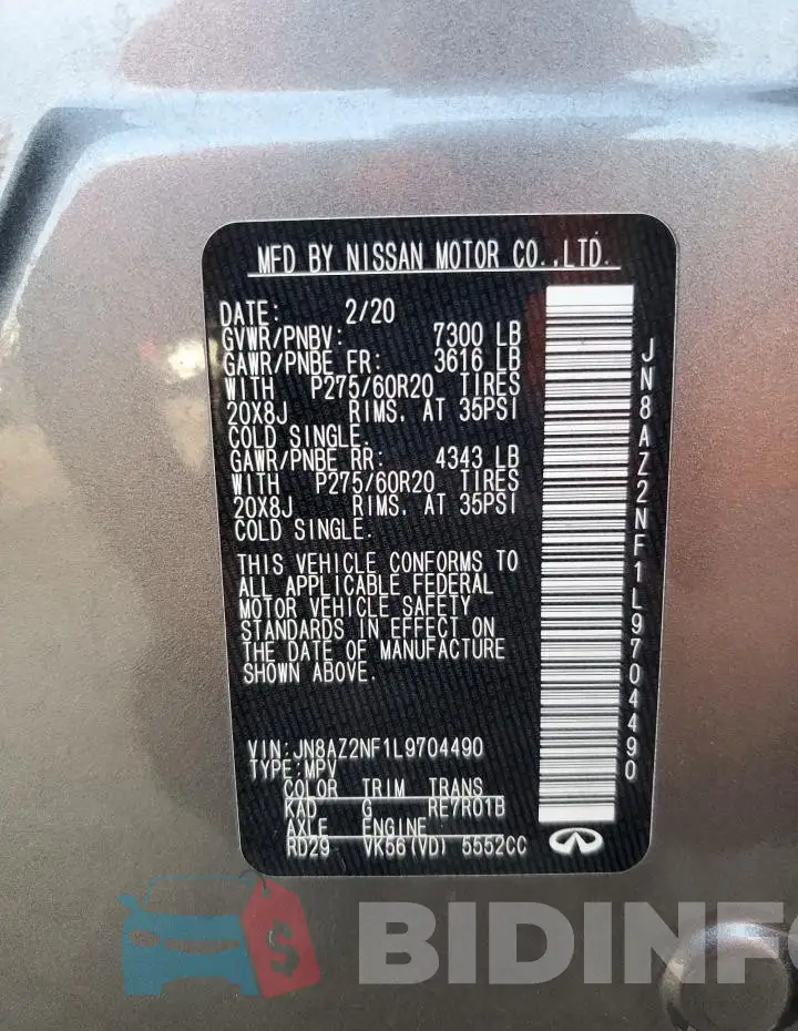 JN8AZ2NF1L9704490 Photo# 13