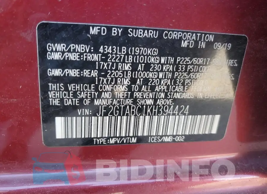 JF2GTABC1KH394424 Photo# 12