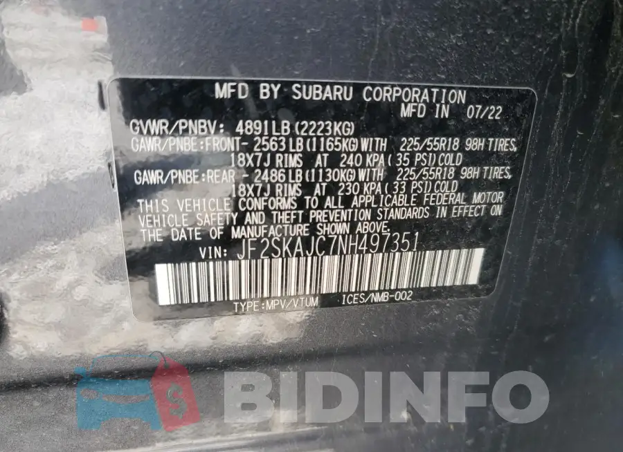 JF2SKAJC7NH497351 Photo# 14