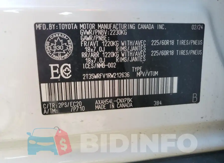 2T35WRFV1RW212636 Photo# 13