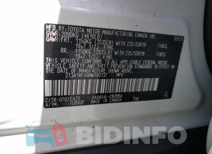 2T3A1RFV6MW190137 Photo# 13