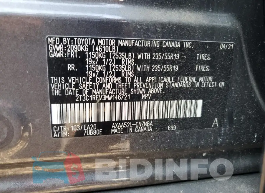 2T3C1RFV3MW146721 Photo# 14