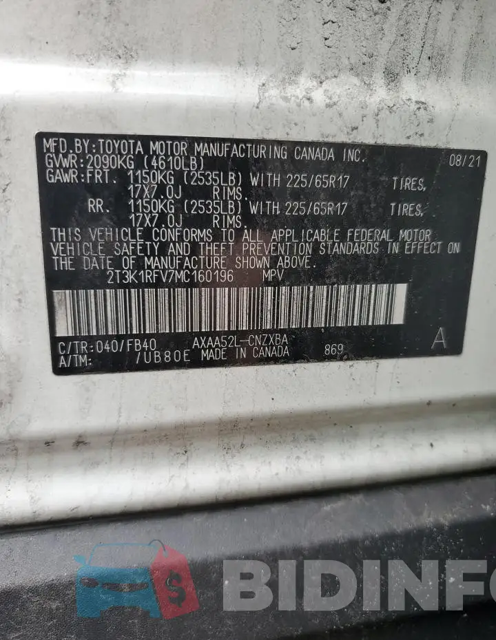 2T3K1RFV7MC160196 Photo# 14