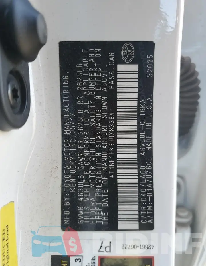 4T1BF1FK3HU783384 Photo# 12