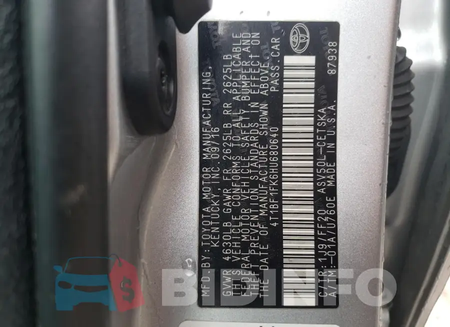4T1BF1FK6HU680640 Photo# 12