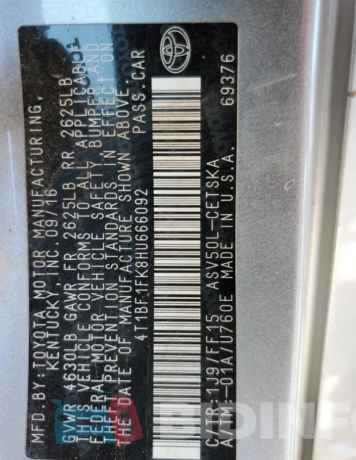 4T1BF1FK8HU666092 Photo# 12