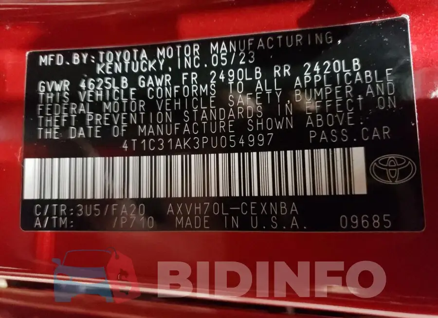 4T1C31AK3PU054997 Photo# 13