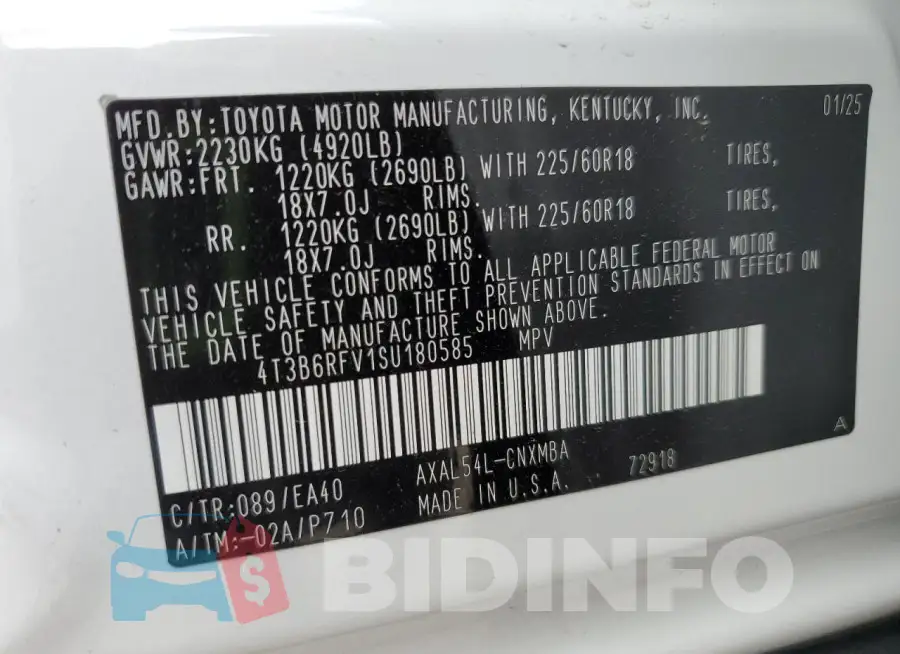 4T3B6RFV1SU180585 Photo# 13